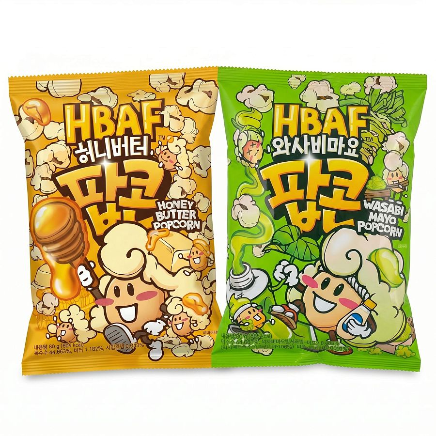 HBAF Korean Popcorn 3 Pack, Choose Flavor Imported Sweet, Savory & Spicy Gourmet Popcorn - Specialty Snack by HBAF