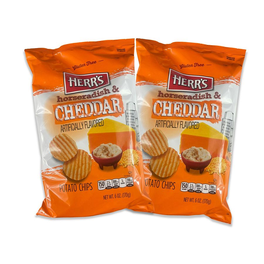 Herr's Bold Flavored Potato Chips 6 oz Bags, 2 Pack | Horseradish & Cheddar - Specialty Snack by Herr's
