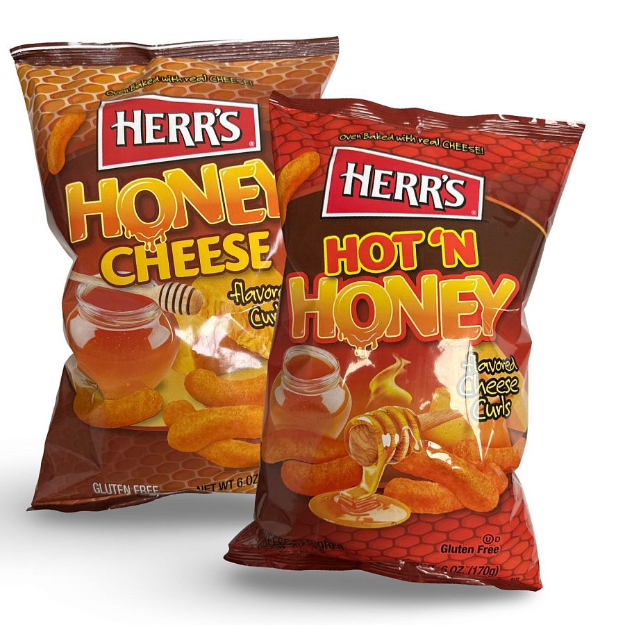 Herr's Honey Cheese Curl Puffs Combo Includes Hot N Honey, Family Size Bags - Specialty Snack by Herr's