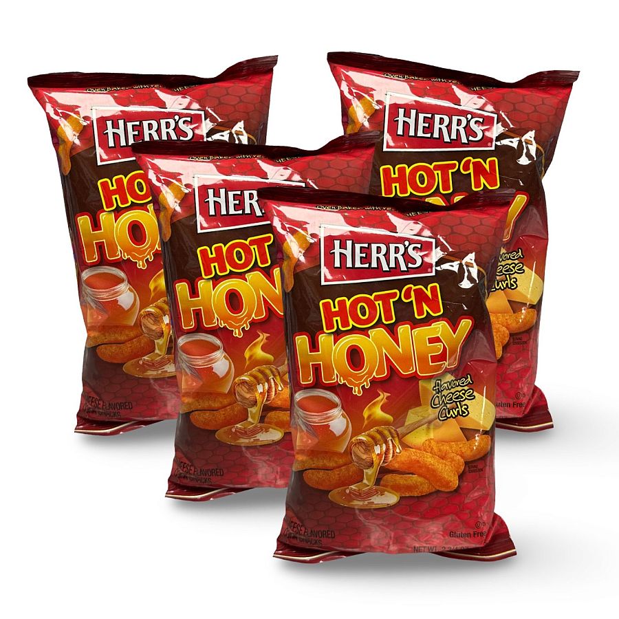 Herr's  Hot N Honey Cheese Curl Puffs, 2.75 Oz, 4 Bags - Specialty Snack by Herr's