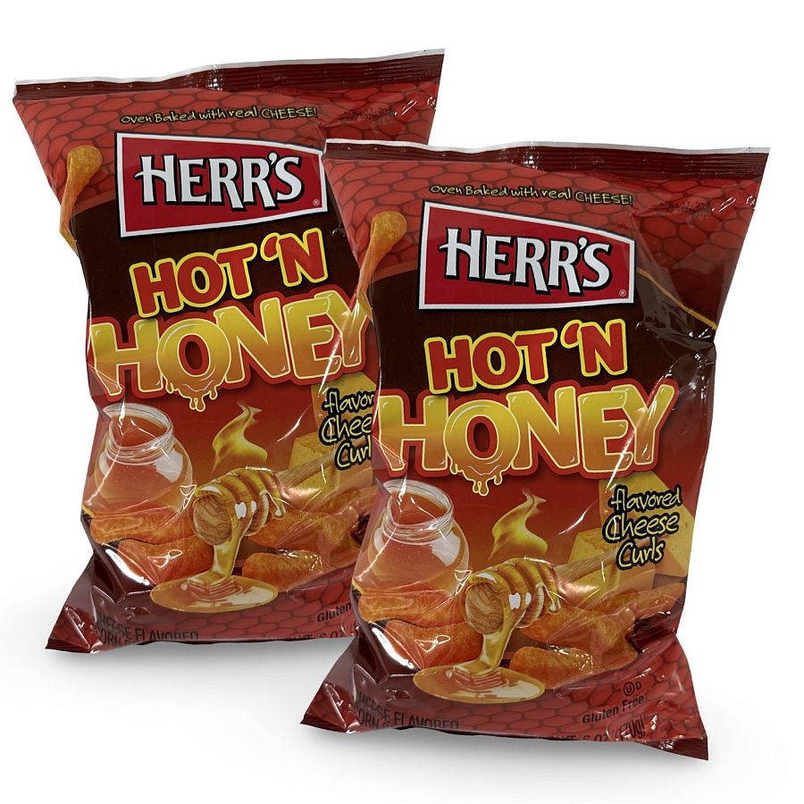 Herr's  Hot N Honey Cheese Curl Puffs, Family Size Bags, 2 Count - Specialty Snack by Herr's