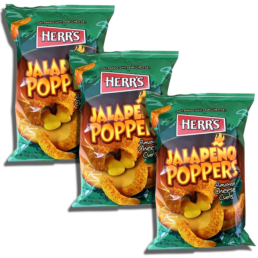 Herr's Jalapeno Poppers Cheese Curls | 3 Big 6 oz. Bags - Specialty Snack by Herr's