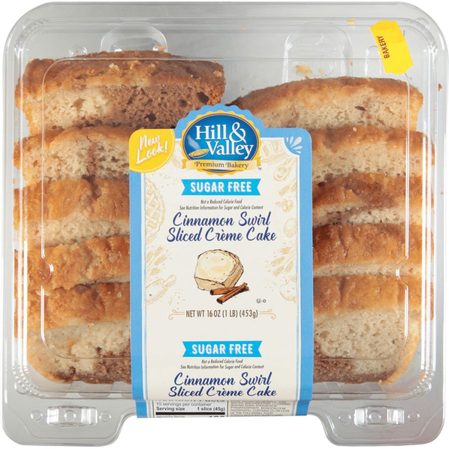Hill & Valley Sugar Free Sliced Creme Cake | Cinnamon Swirl | 16 Oz | Pack of 2 - Specialty Snack by Hill & Valley