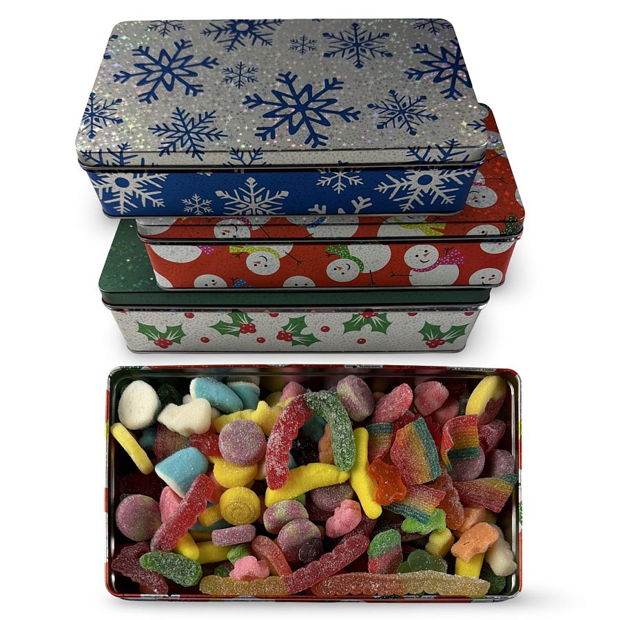 Holiday Candy Gift Tin | Collectable Case, 10 Flavors Sweet & Sour Gummies Mix - Specialty Snack by Tribeca Curations