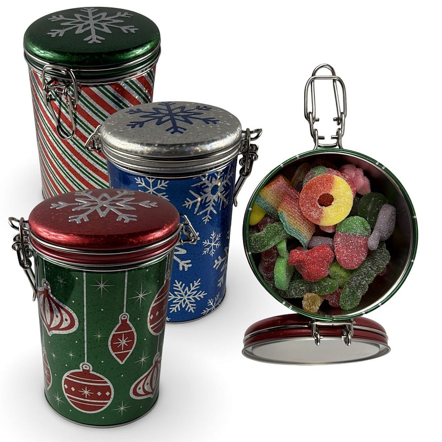 Holiday Candy Gift Tin | Collectable Jar, 10 Flavors Sweet & Sour Gummies Mix - Specialty Snack by Tribeca Curations