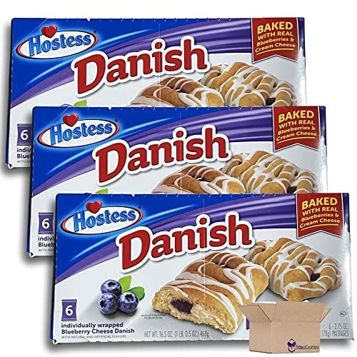 Hostess Blueberry Danish Value Pack | Individually Wrapped | 6 Count Box | Pack of 3 (18 Total Danish) - Specialty Snack by Hostess