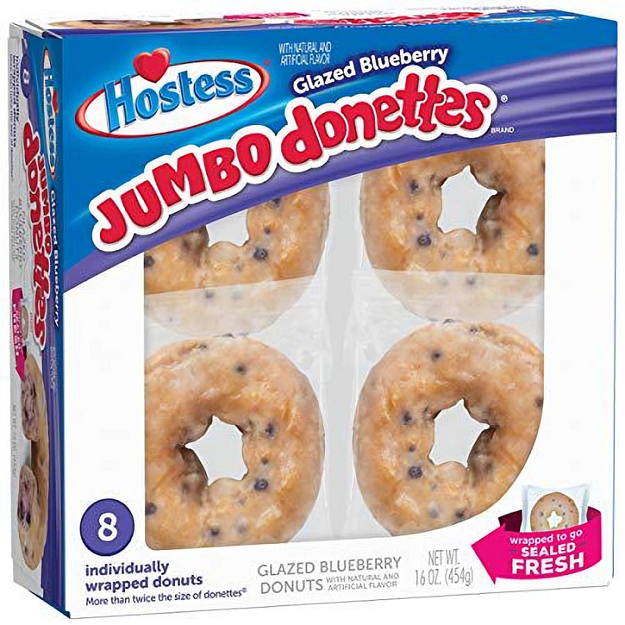 Hostess Blueberry Glazed Jumbo Donettes [8 Count Package] - Specialty Snack by Hostess