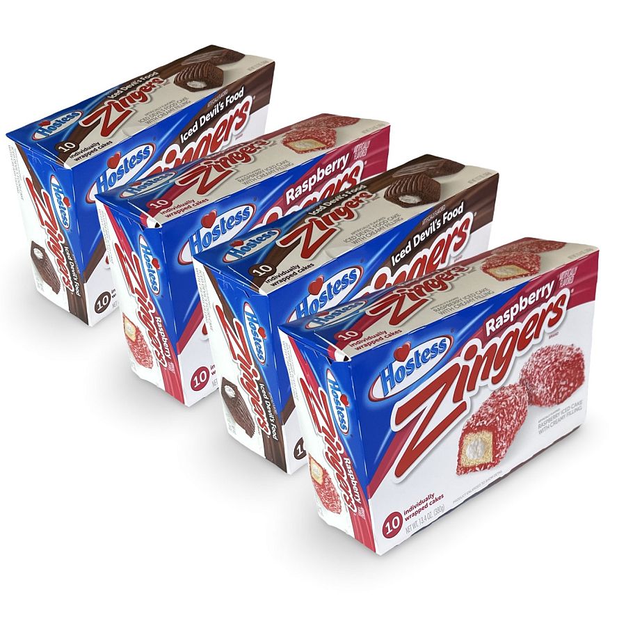 Hostess Zingers Combo | Chocolate & Raspberry | 12.7 Ounce | Four 10 Count Boxes (40 Total Zingers) - Specialty Snack by Hostess