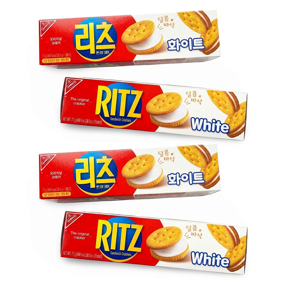 Imported Asian Nabisco Ritz Crackers, Sandwiches & Bits 4 Pack | Korean Ritz White Chocolate Sandwhich - Specialty Snack by Nabisco