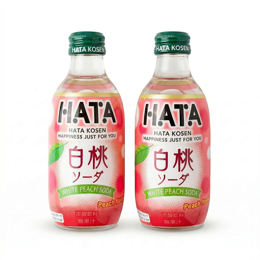 Imported Asian Soda & Drinks 2 Pack | Japanese & Taiwanese Beverages | Hata White Peach Soda - Specialty Snack by Tribeca Curations