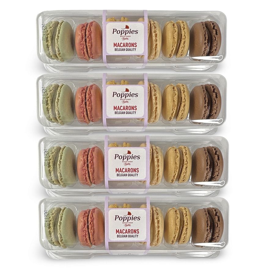 Imported Belgian Quality Macarons, 6 Per Carton, 4 Pack (24 Total) - Specialty Snack by Poppies
