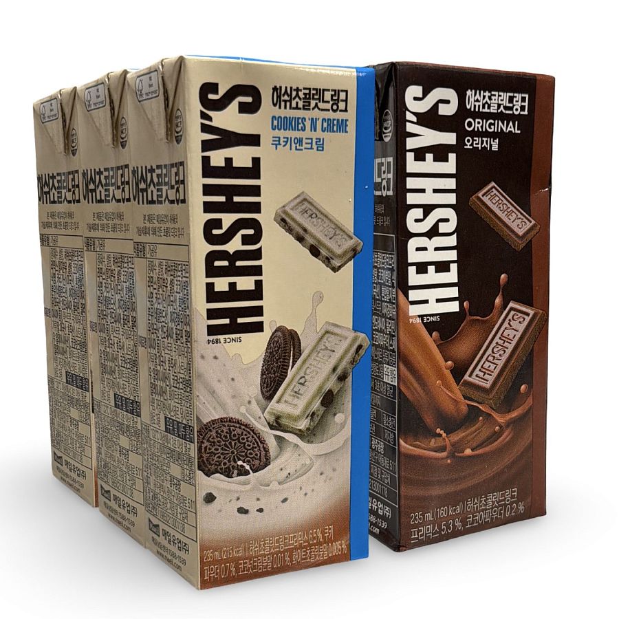 Imported Hershey's Chocolate Milk Drinks 6 Pack, Combo Original Chocolate and Cookies N' Cream Milk - Specialty Snack by Hershey's