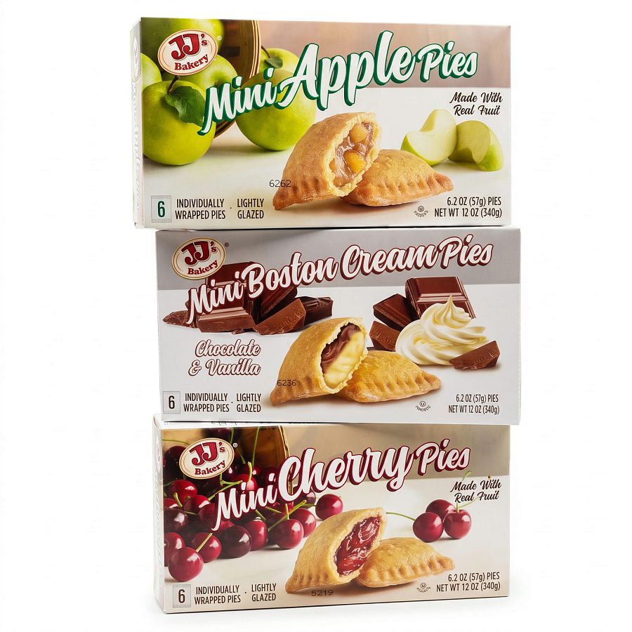 JJ's Bakery Mini Snack Pies | Cherry, Apple & Boston Cream | 3 Box Bundle | 18 Individually Wrapped 2 oz Pies - Specialty Snack by JJ's Bakery