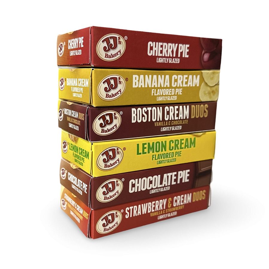 JJ's Bakery Cream Pie 6 Flavor Variety Pack: Cherry, Chocolate and Banana, Lemon, Strawberry and Boston Cream Pies | 6 Pack - Specialty Snack by JJ's Bakery