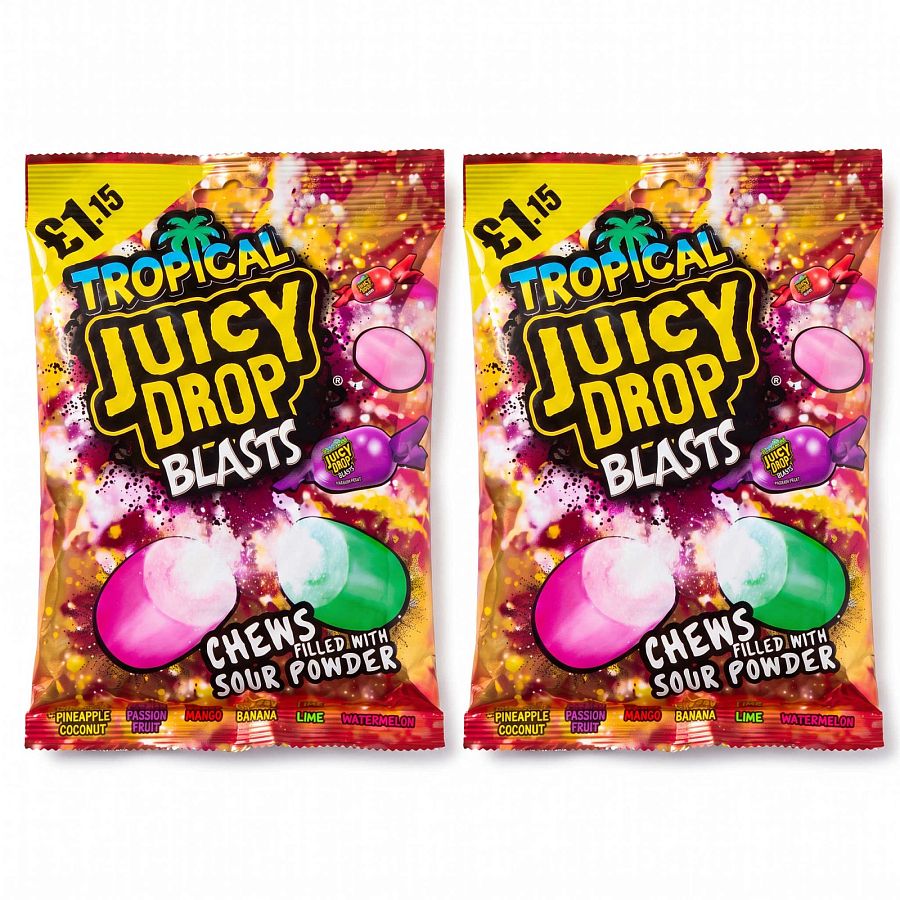 Juicy Drop UK Imported Candy | Tropical Juicy Drop Blasts, 120g, 2 Bags - Specialty Snack by Juicy Drop