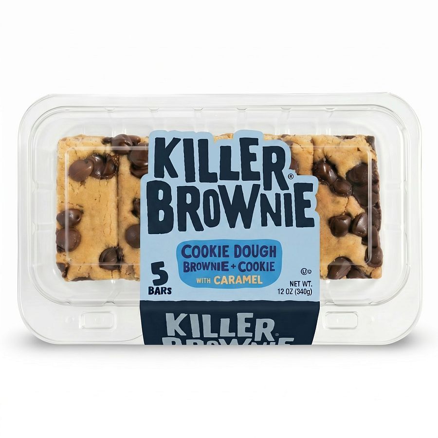 Killer Brownie Cookie Dough Brownie Bars, 12 oz Tray (5 Count) - Cookie Dough & Caramel Dessert Bars - Specialty Snack by Killer Brownie