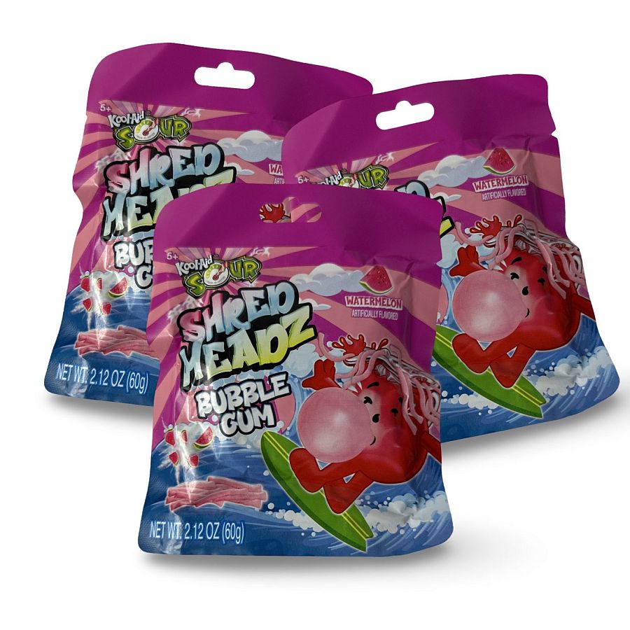 Kool-Aid Shred Headz Sour Watermelon Shredded Chewing Gum, 2.1 Oz, 3 Packs - Specialty Snack by Hilco