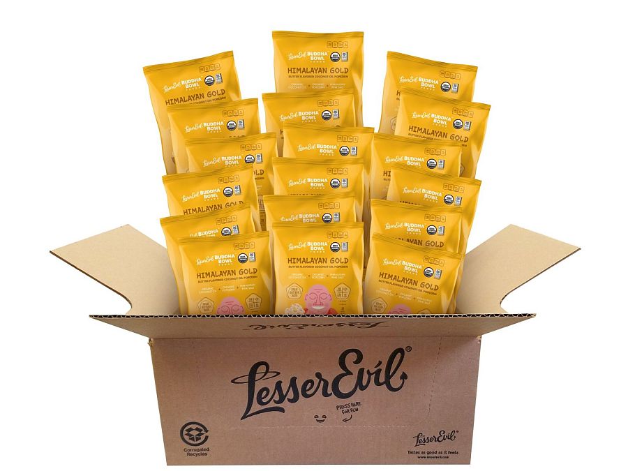 LesserEvil Organic Popcorn, Himalayan Gold, Organic Coconut Oil, .88 Ounce, 18 Count - Specialty Snack by LesserEvil