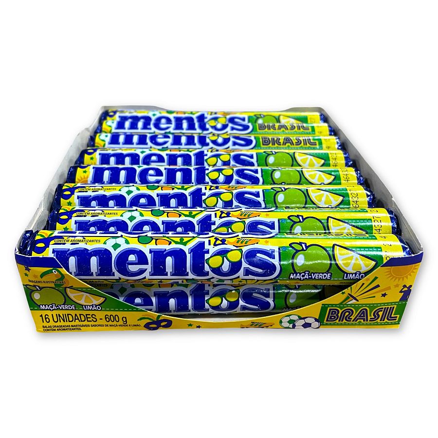 LIMITED EDITION Mentos Brasil Green Apple & Lemon, 16 Count Box, Imported from Brazil - Specialty Snack by Mentos
