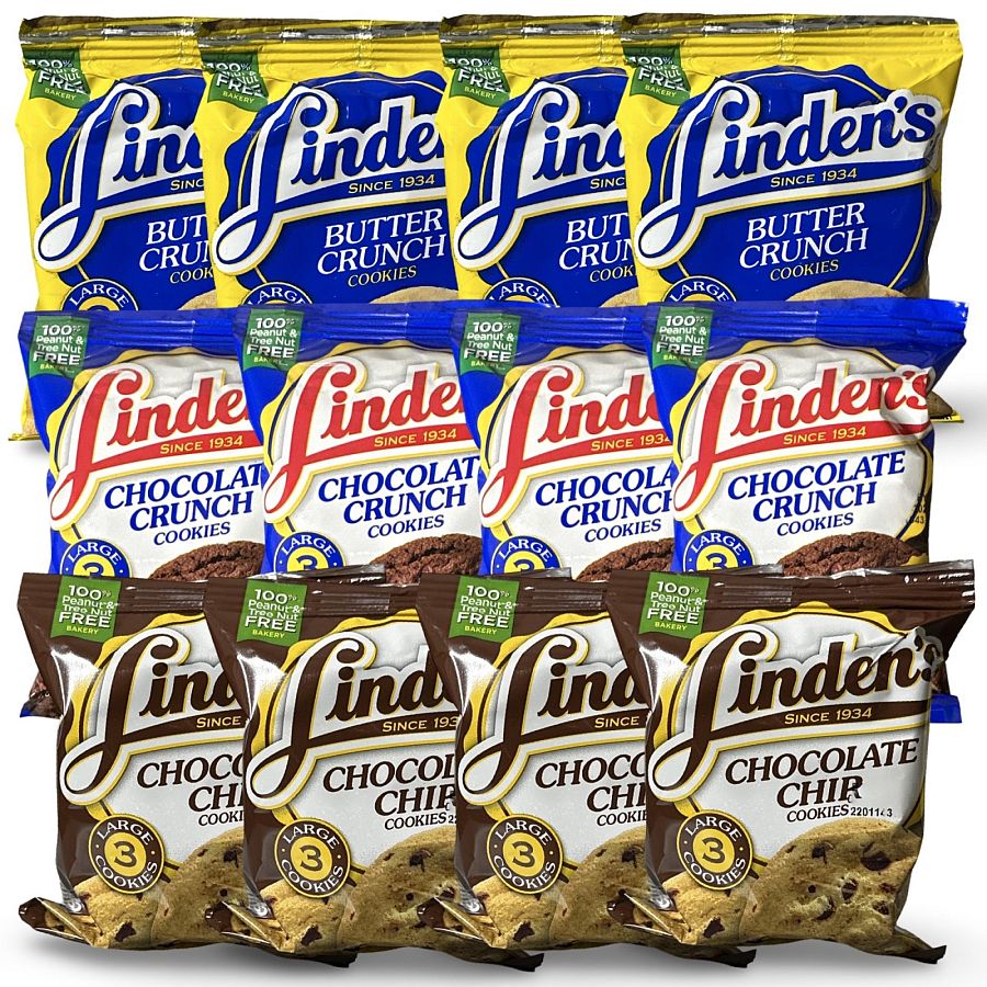 Linden's Cookie Variety, Butter Crunch, Chocolate Chip and Chocolate Crunch | 12 Pack - Specialty Snack by Linden's Cookies