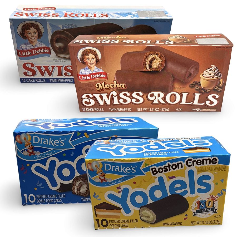 Little Debbie Swiss Rolls & Drake's Yodels Variety Pack, 4 Boxes Total Classic, Mocha & Boston Cream - Specialty Snack by Little Debbie