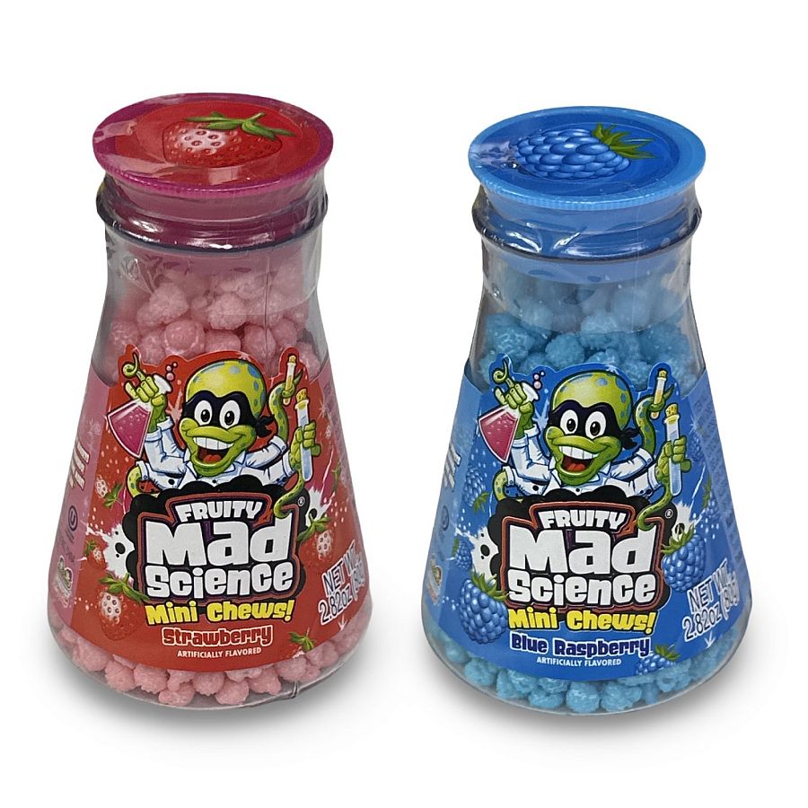 Mad Scientist Mini Nugget Candy Chews Filled Flask, Blue Raspberry and Strawberry Included - Specialty Snack by TRIBECA CURATIONS