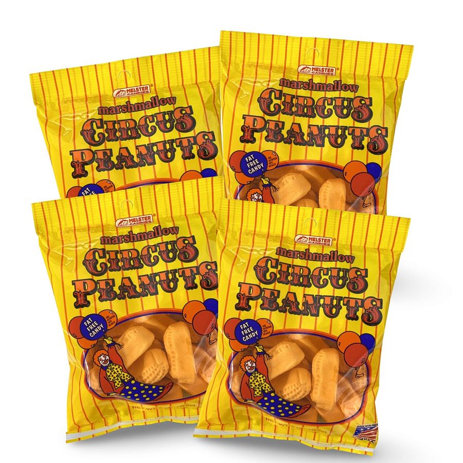 Melster Classic Circus Peanuts, Banana Flavored, Peanut Shaped, 4 Full Size Bags - Specialty Snack by Melster