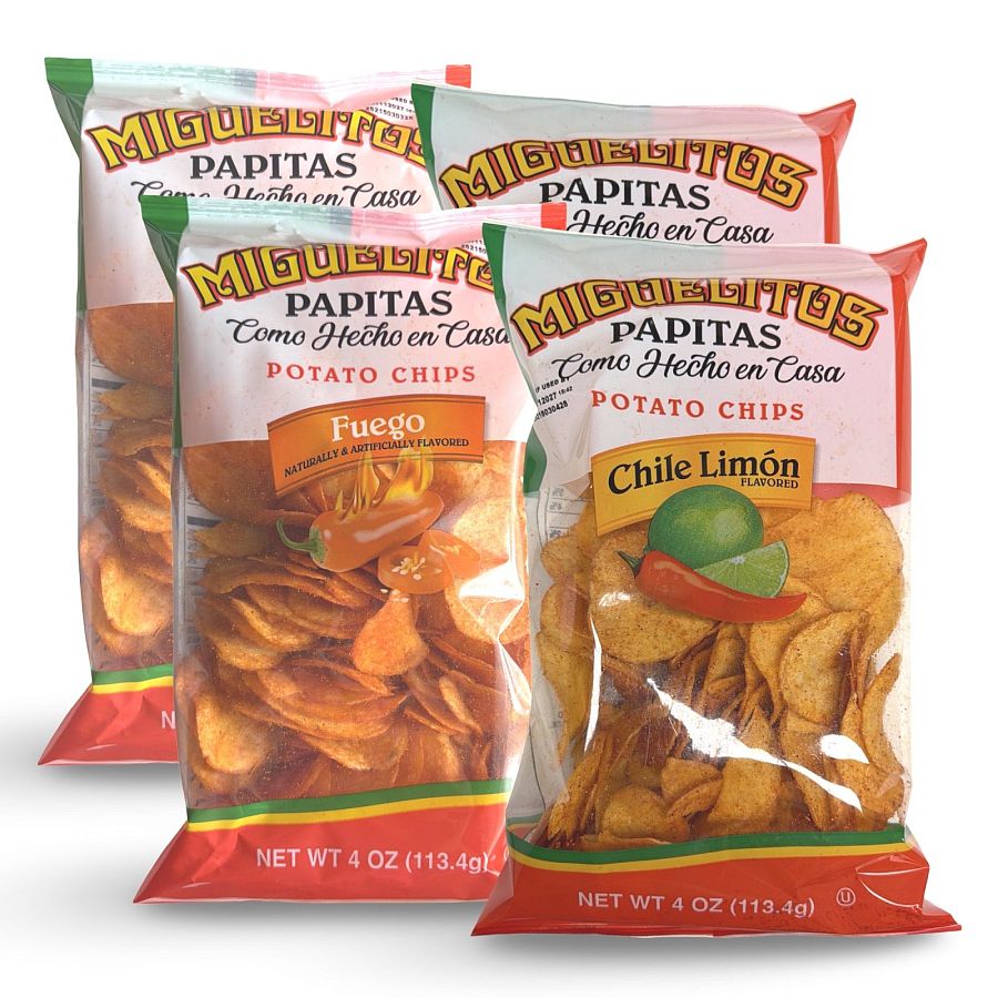 Miguelitos Papitas Potato Chips – Chile Limon & Fuego, 4 Bags | 2 Each Flavor - Specialty Snack by Utz