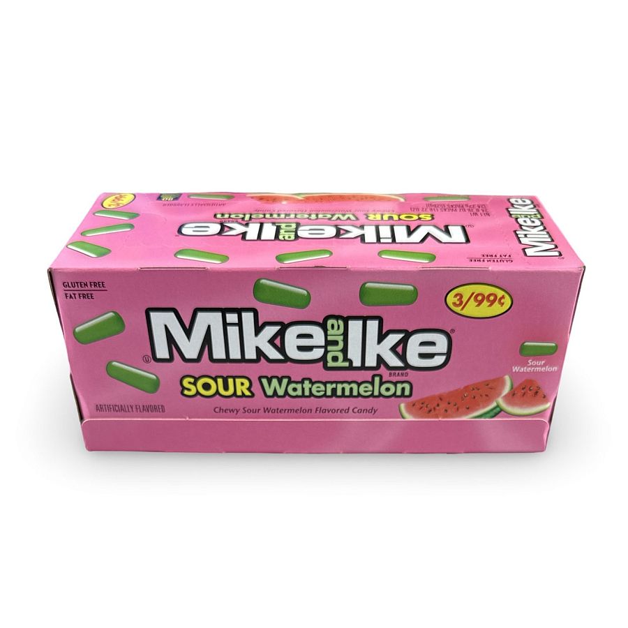 Mike & Ike Chewy Candy – 24 Count Theater Box, Sour Watermelon - Specialty Snack by Mike and Ike
