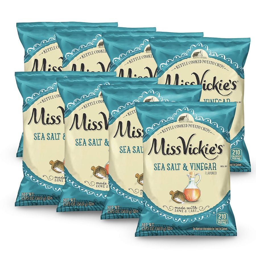 Miss Vickie's Kettle Cooked Potato Chips Sea Salt & Vinegar, 8 Single Serve Bags - Specialty Snack by Miss Vickie's