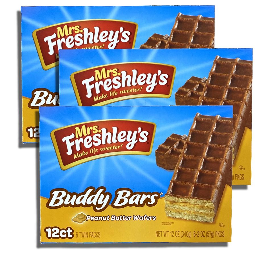 Mrs. Freshley's Buddy Bars Peanut Butter Chocolate Wafers | 36 Total Buddy Bars - Specialty Snack by Mrs. Freshley's