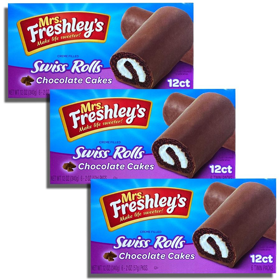 Mrs. Freshley's Swiss Rolls Snack Cakes, Pack of 3 (36 Total cakes) - Specialty Snack by Mrs. Freshley's