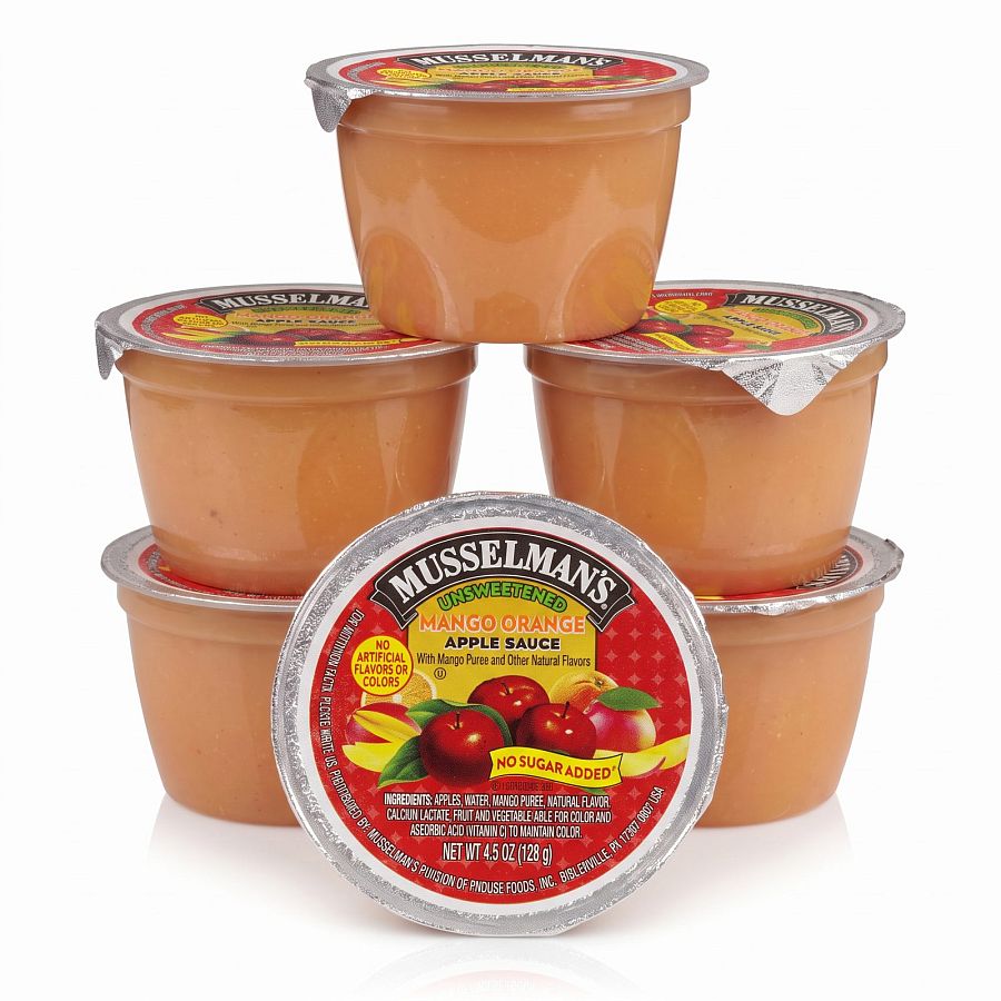 Musselman's Applesauce Cups | 6 x Unsweetened Mango Orange  Cups 4.5 oz - Specialty Snack by Musselman's