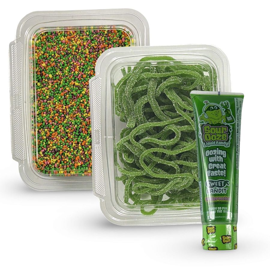 Nerds Cluster Candy Making Kit, 1 Tub (8oz) Green Apple Candy Laces + Baby Nerds + Watermelon Sour Ooze - Specialty Snack by Tribeca Curations