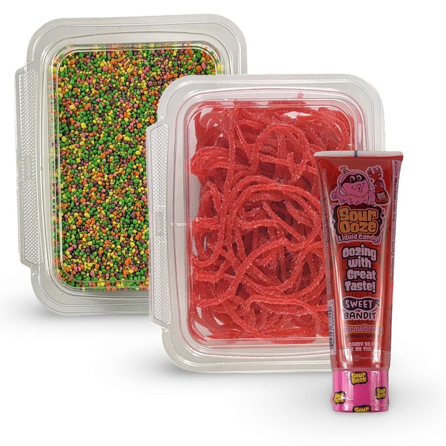 Nerds Cluster Candy Making Kit, 1 Tub (8oz) Strawberry Candy Laces + Baby Nerds + Strawberry Sour Ooze - Specialty Snack by Tribeca Curations