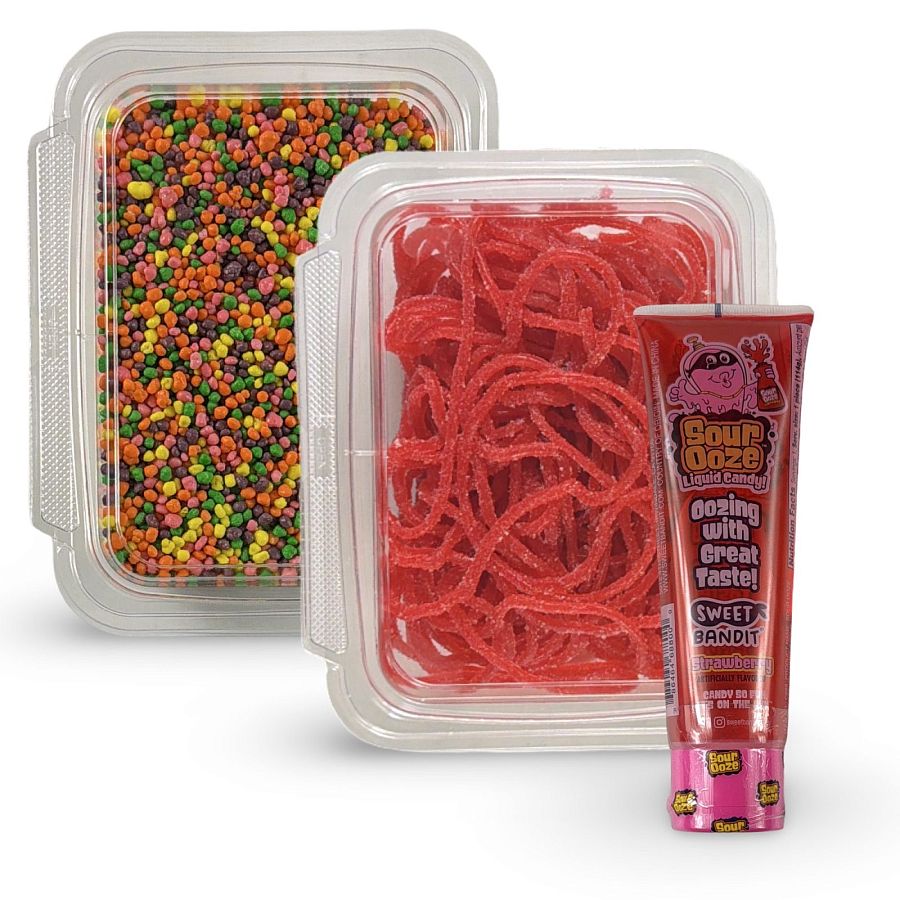 Nerds Cluster Candy Making Kit, 1 Tub (8oz) Strawberry Candy Laces + Regular Nerds + Strawberry Sour Ooze - Specialty Snack by Tribeca Curations