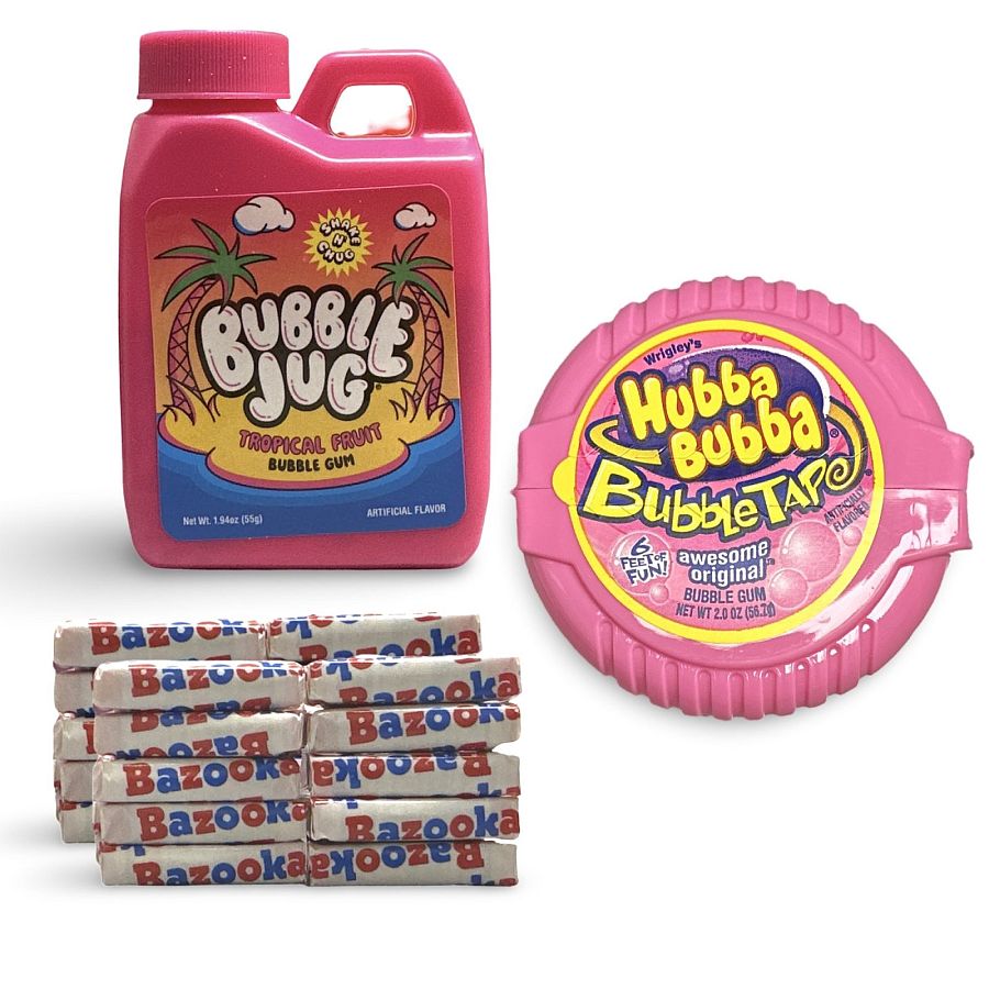 Nostalgic Bubble Gum Candy: Bazooka Bubble Gum (~19 Pieces), Bubble Tape and Bubble Jug - Specialty Snack by Hubba Bubba