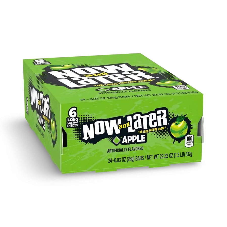 Now and Later Original Sweet Fruit Chewy Taffy, Apple, 24 Pack Case - Specialty Snack by Now and Later