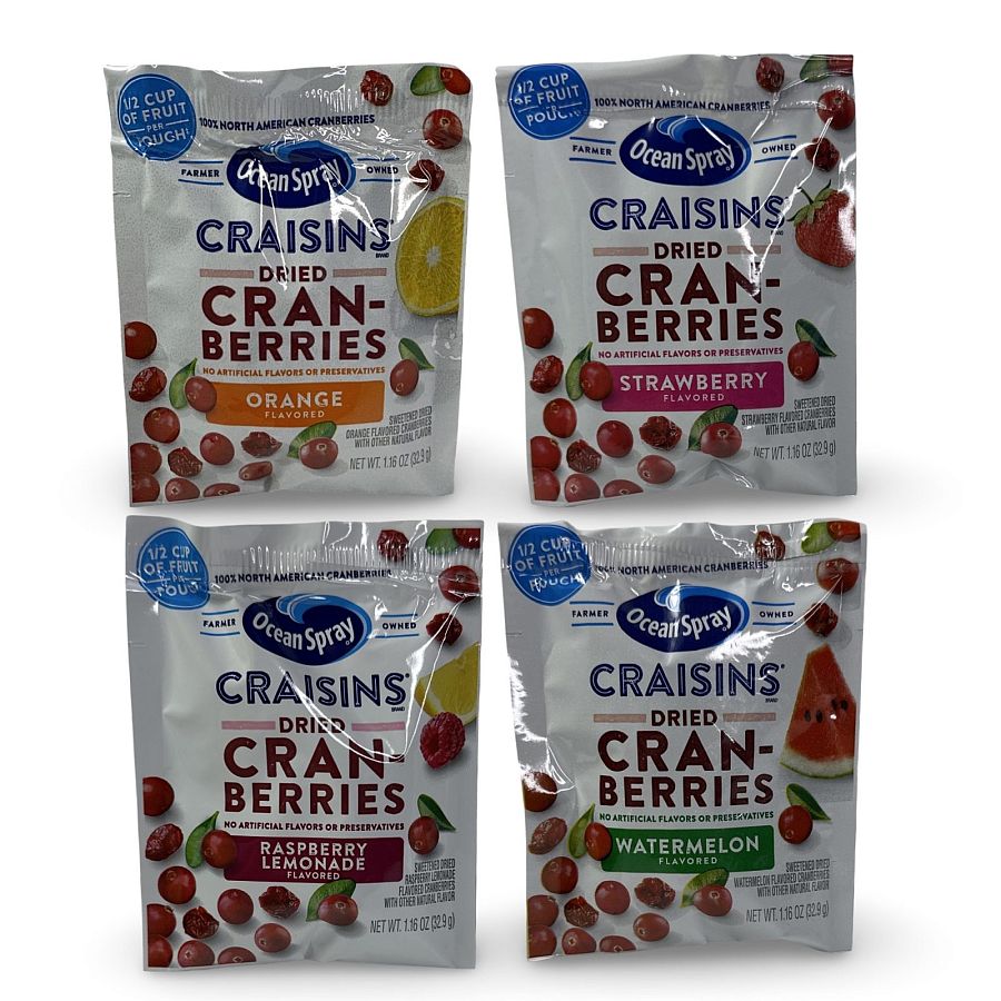 Ocean Spray Craisins Individual To-Go Packs, Variety Includes Fruit Punch, Strawberry, Cherry and Raspberry Lemonade, 20 Count - Specialty Snack by Ocean Spray