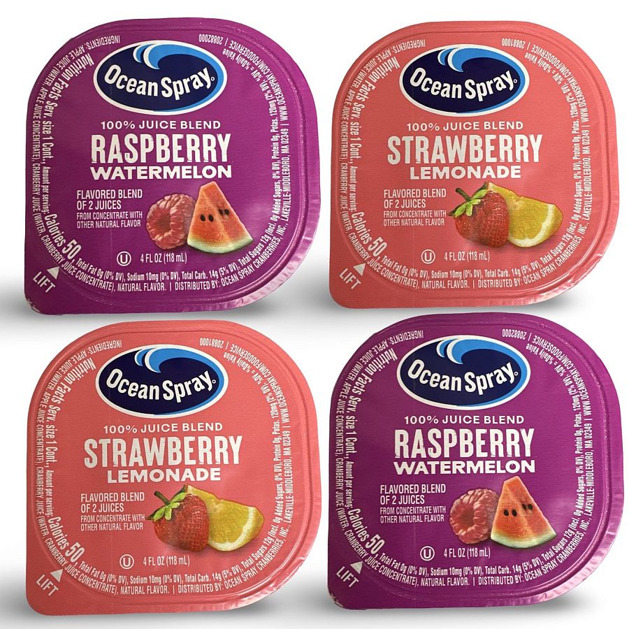 Ocean Spray Fruit Juice Individual Cups Flavors: Strawberry Lemonade and Raspberry Watermelon, 100% Juice,  24 Cups - Specialty Snack by Ocean Spray