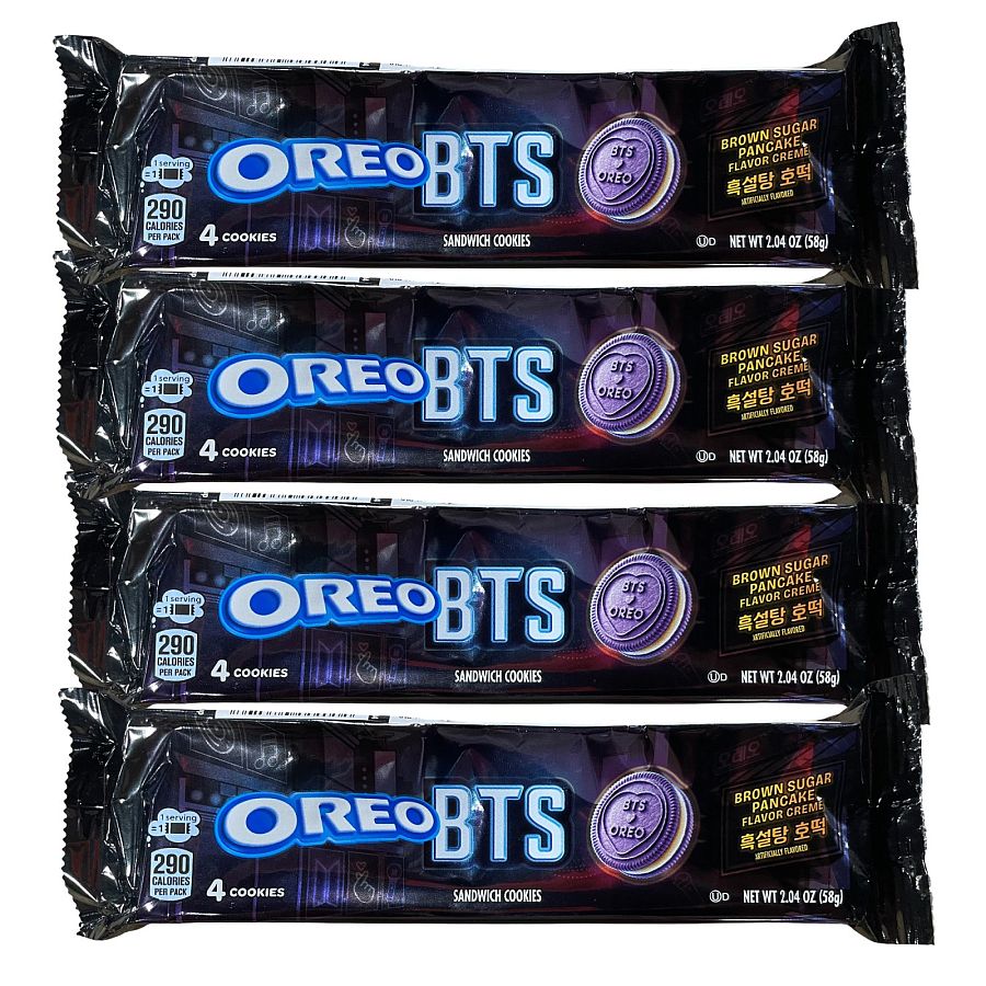 OREO x BTS Brown Sugar Pancake Flavor Creme Cookies, 4 Pack, 4 Cookie Trays, Purple Limited Edition Cookies with 13 Unique Designs - Specialty Snack by Nabisco