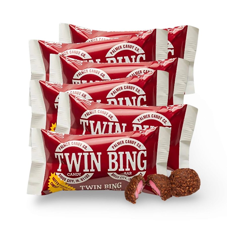 Palmers Twin Bing Candy Bars (6-Pack) - Chocolate Covered Cherry Nougat Candy Bar - Specialty Snack by Palmer