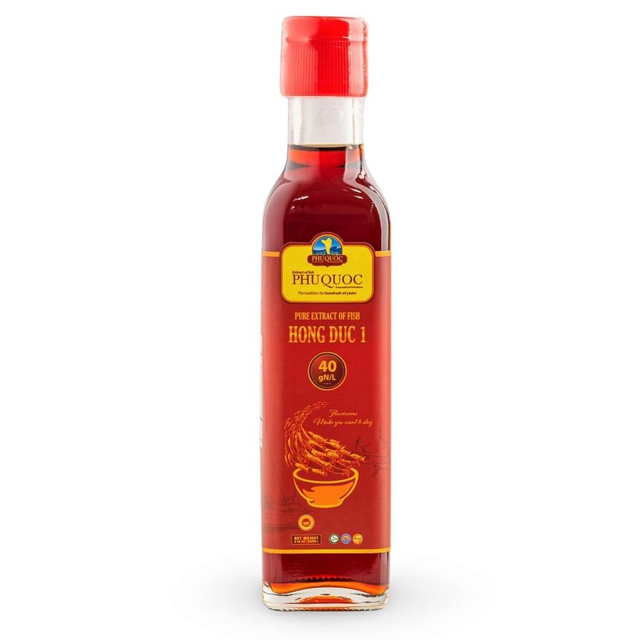 Phu Quoc Hong Duc 1 / HD1 - Fish Sauce 40*N Anchovy Extra Virgin 1st Press One Year Aged, 8.45 Ounce (40 gN/L) Bottle - Specialty Snack by Phu Quoc