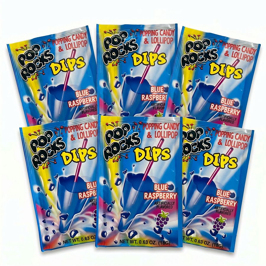 Pop Rocks Popping Candy, Gum & Dips 6 Pack | Dips Blue Raspberry - Specialty Snack by Pop Rocks