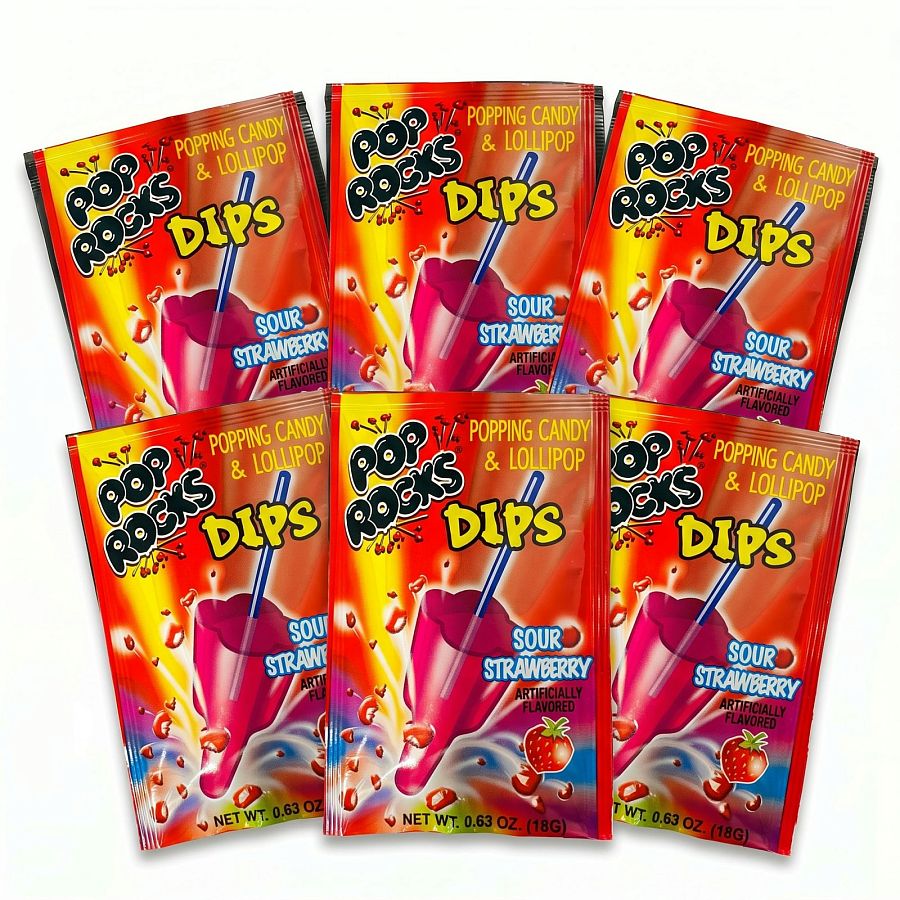 Pop Rocks Popping Candy, Gum & Dips 6 Pack | Dips Sour Strawberry - Specialty Snack by Pop Rocks