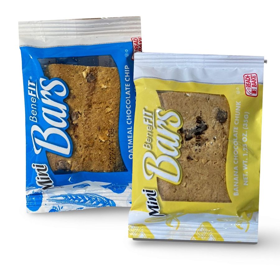 Readi-Bake Mini Benefit Bars Combo Pack   1.25 Ounce | Banana Chocolate Chunk & Oatmeal Chocolate Chip | Pack of 48 - Specialty Snack by Readi-Bake