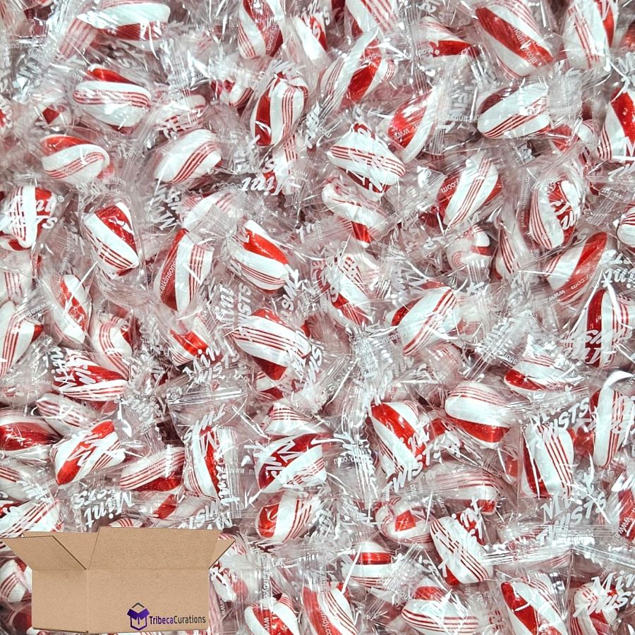 Red & White Cylinder Shaped Mint Candy Twists, 1 lb. - Specialty Snack by Tribeca Curations