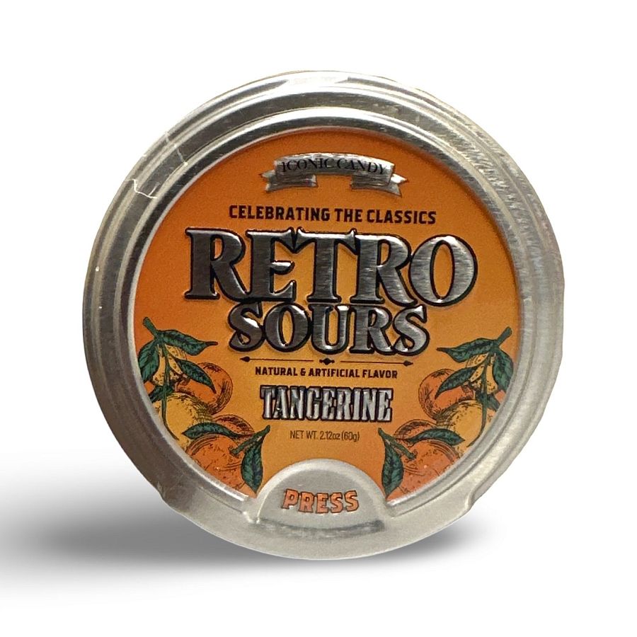 Retro Sours Tin Can Classic Sucking Candy, Tangerine, 3 Cans - Specialty Snack by Tribeca Curations