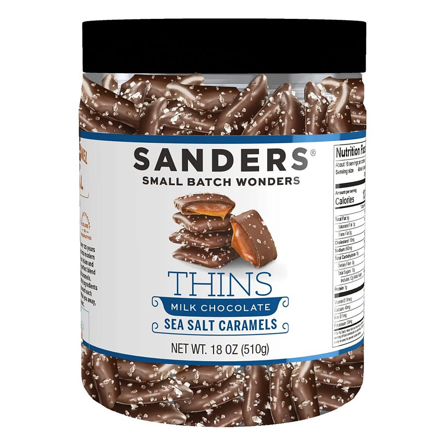 Sanders Milk Chocolate Sea Salt Caramel Thins - 18 oz. Tub - Specialty Snack by Sanders