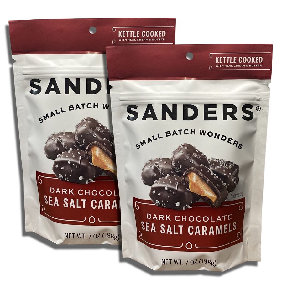 Sanders Small Batch Dark Chocolate Sea Salt Caramels 7 Oz, 2 Packs - Specialty Snack by Sanders